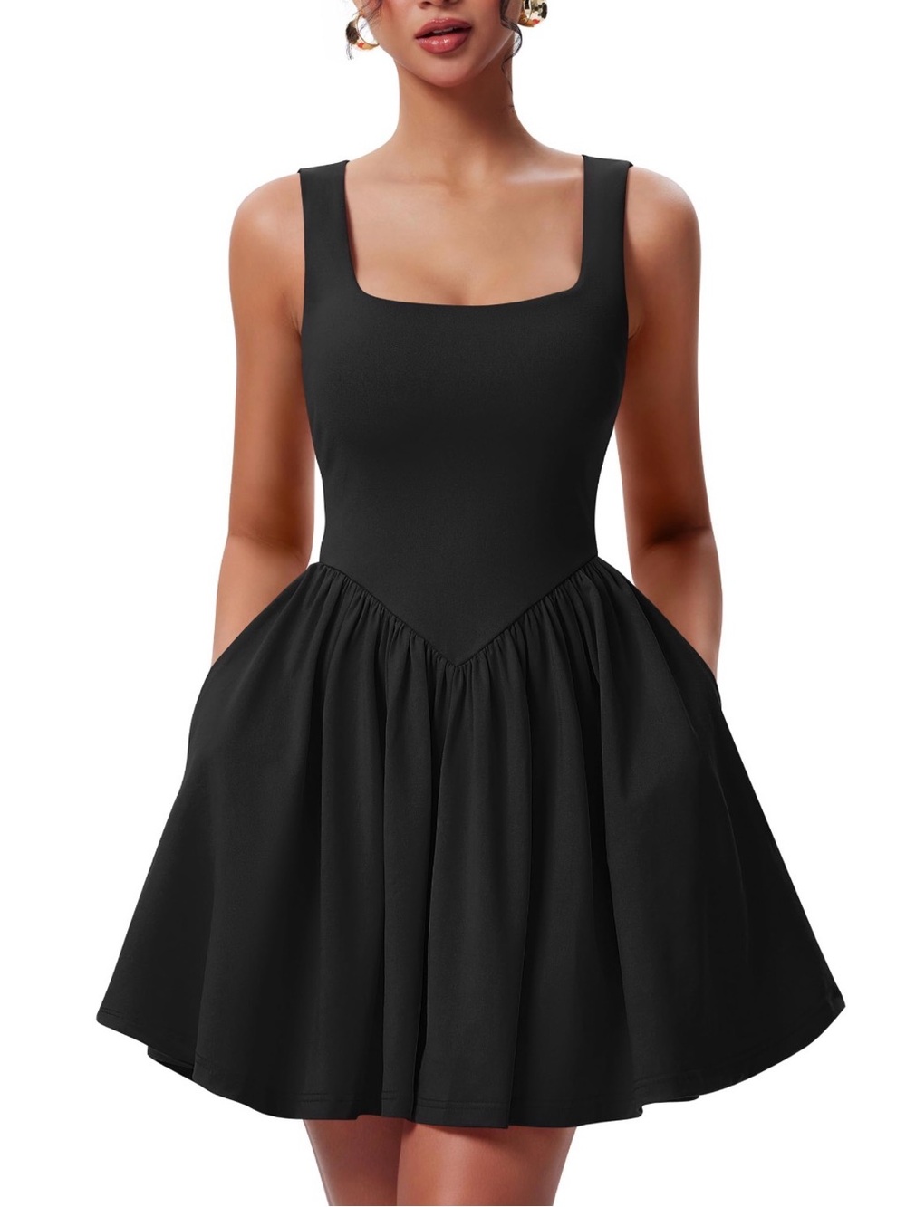 Little Black Square Neck Sleeveless Fit-and-Flare Dress Size M - Picture 1 of 14